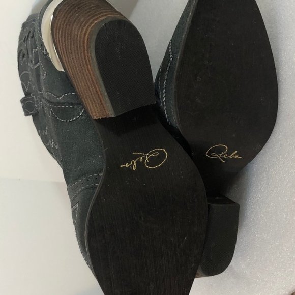 Reba Leather Cowboy Boots Gray Suede Animal Print Lining Almond Shape Toe SZ 7 - Picture 8 of 9